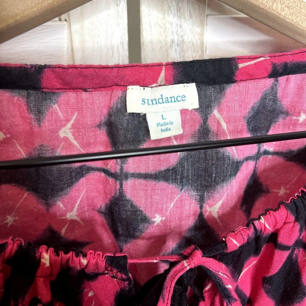 Sundance Women's Hyacinth Batik Print Gauzy Embroidered Top Bright Pink Black L - Picture 12 of 14